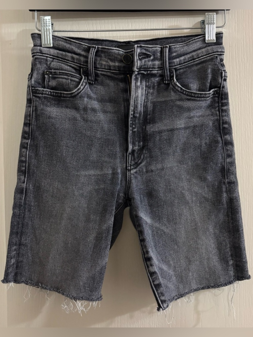MOTHER Washed Black Grey Frayed Hem Denim Shorts